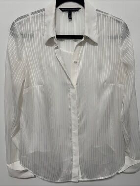 White House Black Market White Sheer, French Cuff Shirt, Cami & Tie Size 6